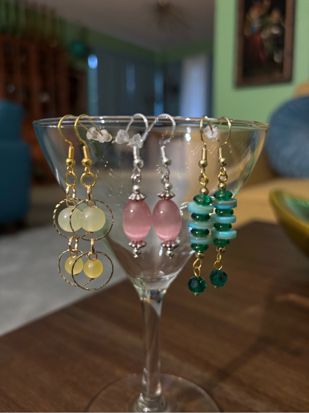 Handmade Green, Pink & Yellow Beaded Drop Earrings Set - Women Jewelry